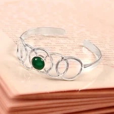 925 Sterling Silver Natural Green Onyx Gemstone Handmade Jewelry Cuff Bracelet