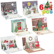 SULOLI 3D Pop Up Christmas Greeting Cards, 6 Pack Xmas Gift Card
