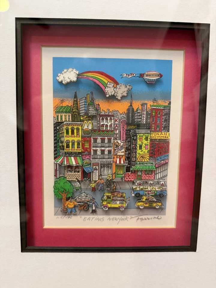 Charles Fazzino “Eating New York” 3D Edición Limitada Arte Pop Firmado Enmarcado Foto 2 de 4