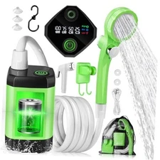  Portable Camping Shower, Upgraded Rechargeable Green with Smart Display