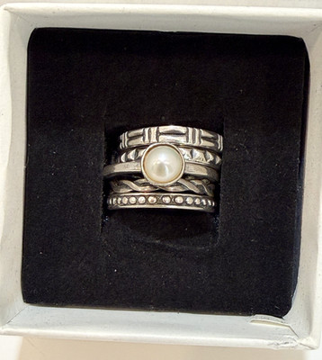Retired Silpada R1068 Sterling Silver Stack Ring Set 5 Bands Pearl Size 6