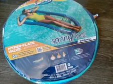 SwimWays Original Spring Float HYPER-FLATE VALVE Blue Leaves Design