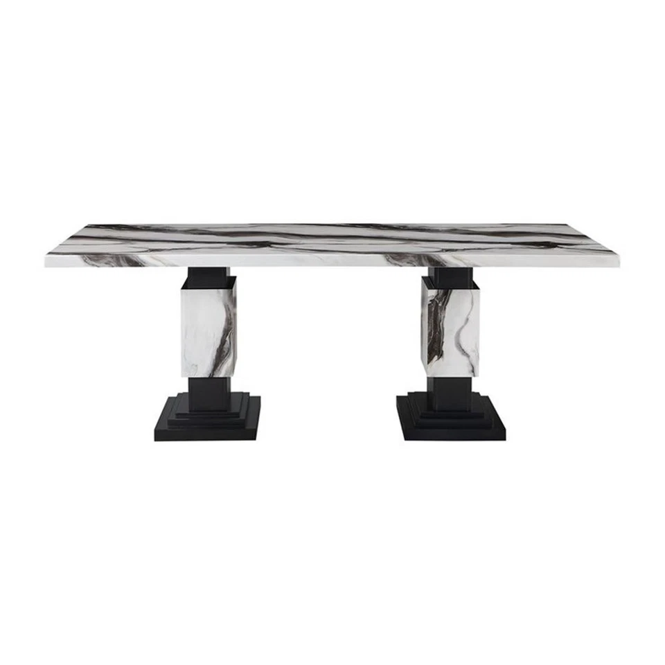 Mesa de jantar Global Furniture EUA preto/branco D12DT tampo de mármore falso - Imagem 3 de 4
