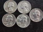 Lot of 5 - Washington 90% Silver Quarters Circulated - 1959,63,64D-62,64P  AS42