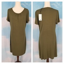 T Tahari Modal Dress Large NWT Green Brown Casual Soft Stretch