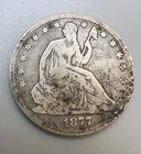 1877 CC Seated Liberty Half Dollar 50c Circulated w Damage Carson City - Rare