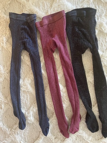 Collegien Girls Footed Tights size 3/4 Bundle Black Navy Maroon