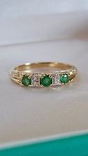 9ct Yellow Gold Natural Emerald and Diamonds Eternity Ring , size P 1/2