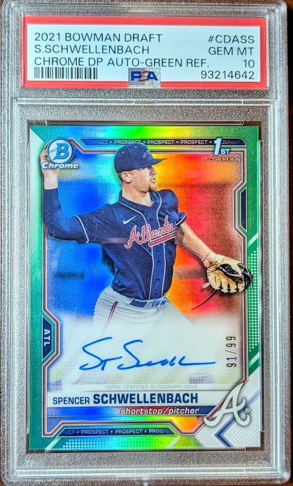 2021 Bowman Draft Chrome SPENCER SCHWELLENBACH 1ST GREEN AUTO /99 PSA 10 #CDA-SS