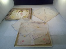 Vintage Hankie Ladies Handkerchiefs, stains from age, boxes show a lot of wear