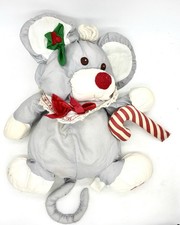 Fisher Price Puffalumps Christmas Mouse W/ Candy Cane Gray 11 Vintage Plush Toy