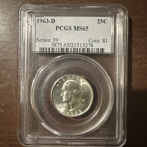 1963 D 25C Washington Quarter PCGS MS65
