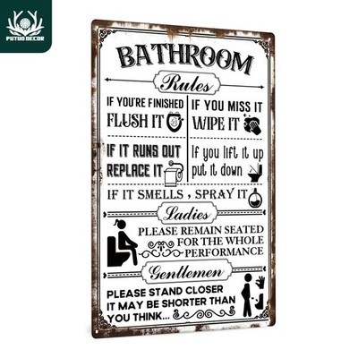 2D Flat, Vintage Tin Metal Signs Home Décor Bathroom Rules Heavy-Duty Iron Toile
