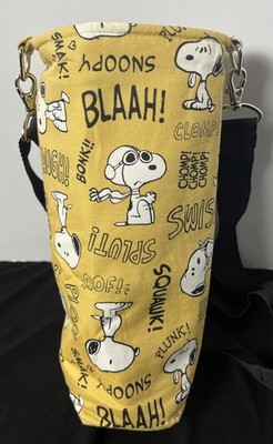 Peanuts Snoopy Large Water Bottle Holder Bag Sleeve W/Shoulder Strap Slim Flask