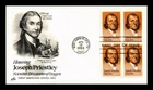 Dr Jim Stamps Artcraft FDC Joseph Priestley Great Americans Series Block