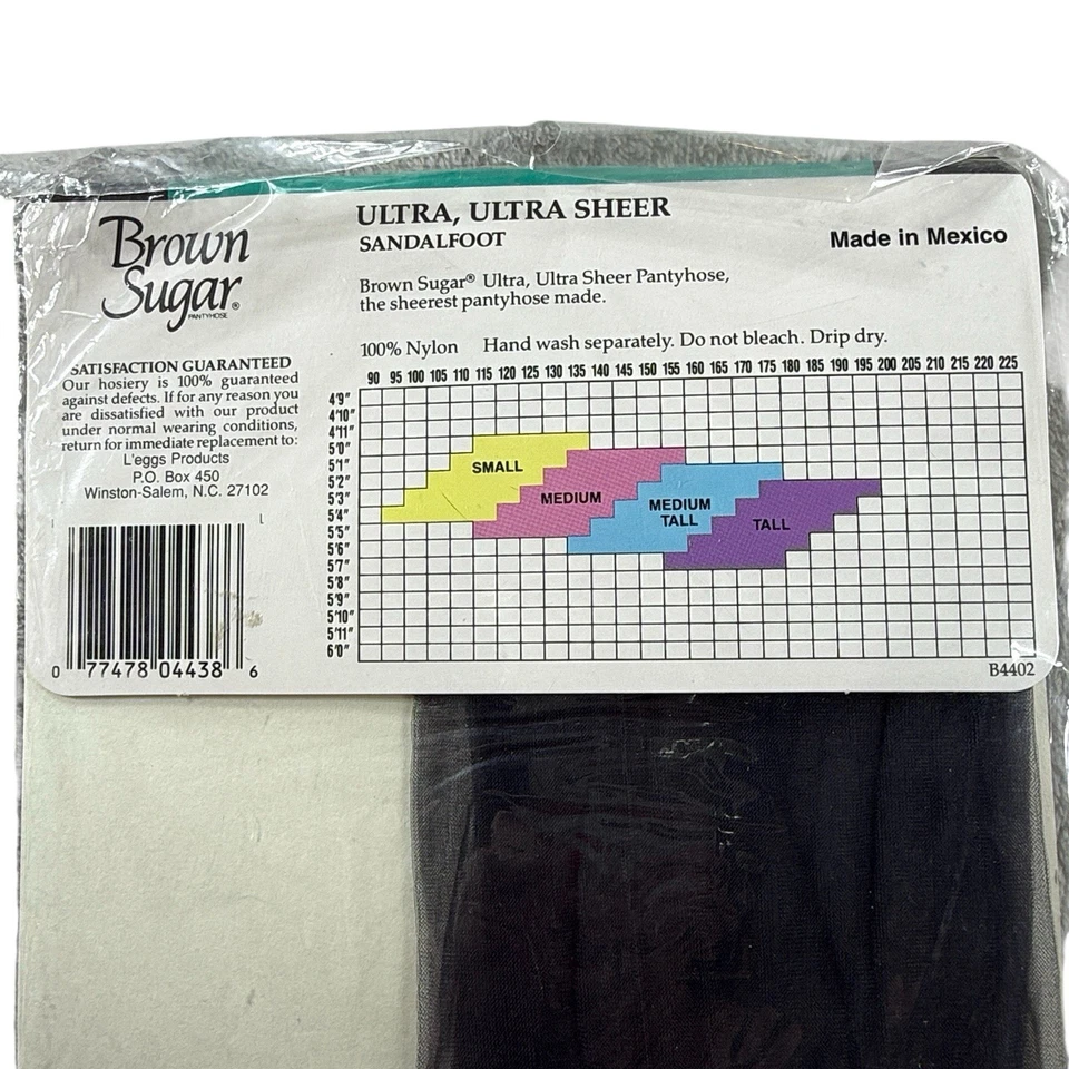 Brown Sugar Pantyhose Med Tall Off Black B4402 Sandalfoot Ultra Sheer Vtg - Image 3 of 4
