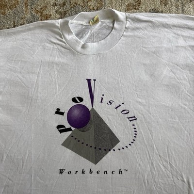 Vintage 90s Pro Vision Workbench Tech Tee White Computer T Shirt Rare XL USA