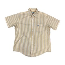 VINTAGE 70s Button Down Oxford Shirt L 1970s Disco Orange White Striped Mod