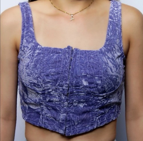 Corset Violet Purple Crushed Velvet Crop Tank Top Wild Fable Sz Medium Y2K Fair - Picture 2 of 9
