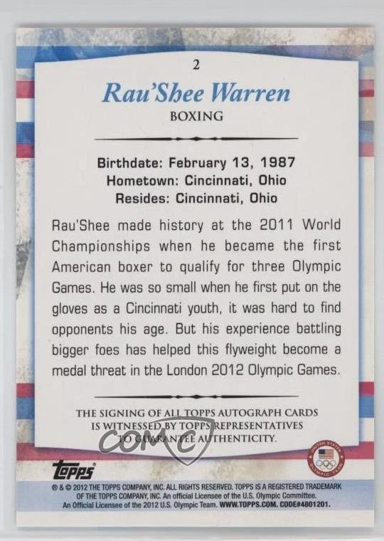 2012 Topps US Olympic Team and Olympic Hopefuls Auto Rau'Shee Warren #2 Auto - Image 2 of 2
