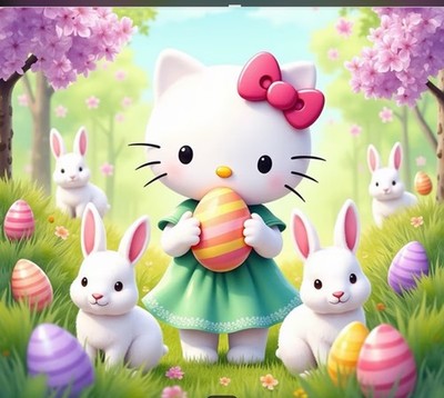 Diamond Art Kit Featuring HELLO KITTY With Easter Bunnies And Colorful Eggs