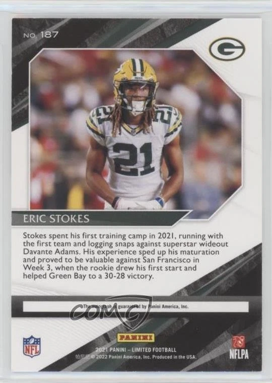 2021 Panini Limited Spotlight Amethyst /10 Eric Stokes #187 Rookie Auto RC - Image 2 of 2