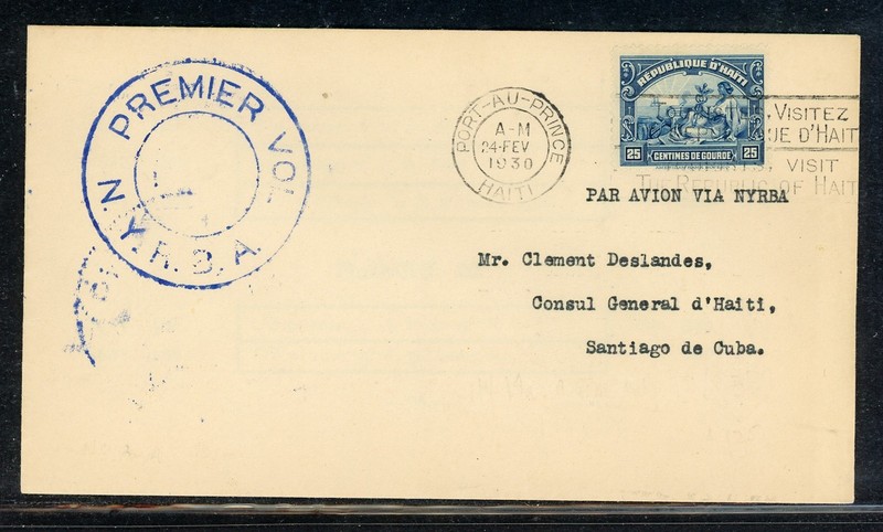 HAITI POSTAL HISTORY: LOT #4 1930 NYRBA FFC PORT-AU-PRINCE - SANTIAGO $$$