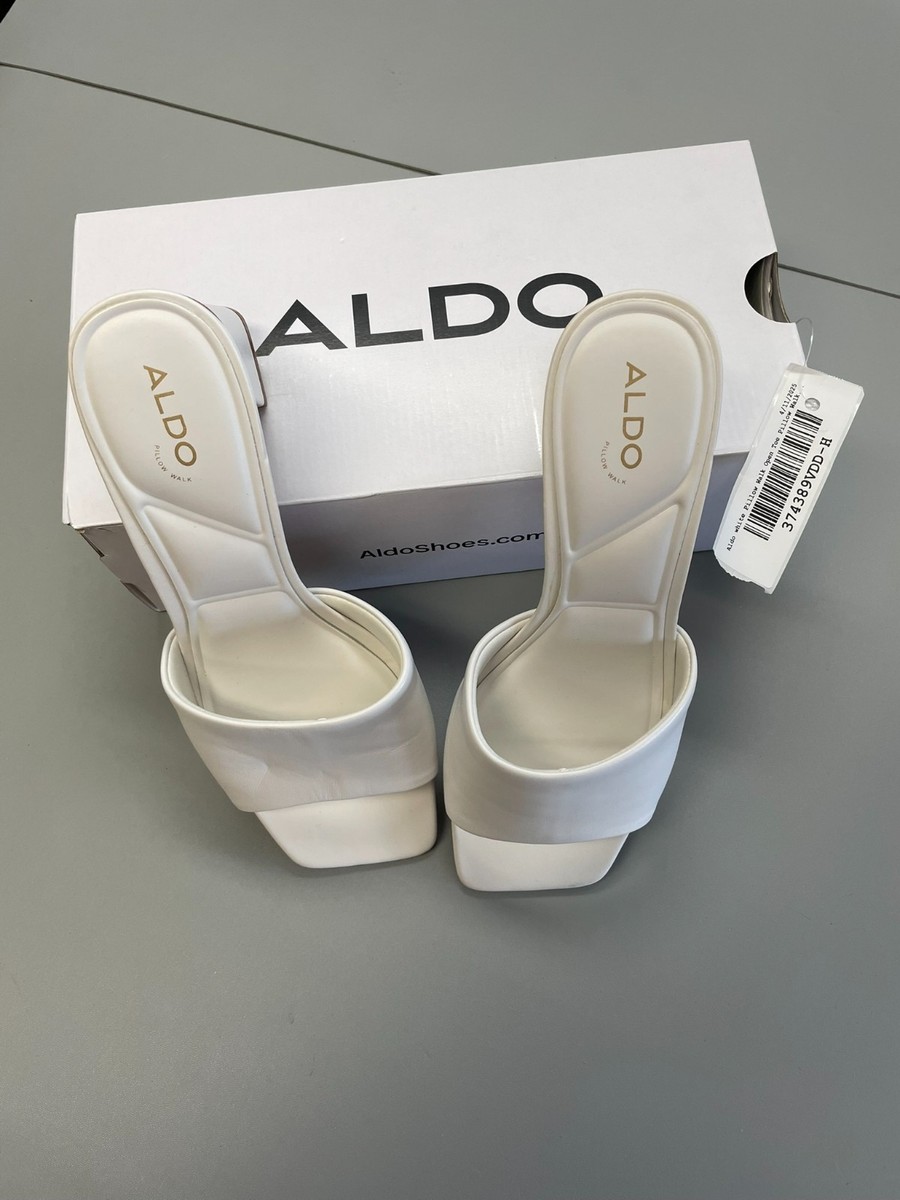New Aldo Vidish Ladies White Leather Open Toe Heeled Mules  display picture 2
