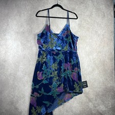 Lulus Dress Womens XL Blue Floral Velvet Asymmetrical Hem Burnout Artsy Romantic