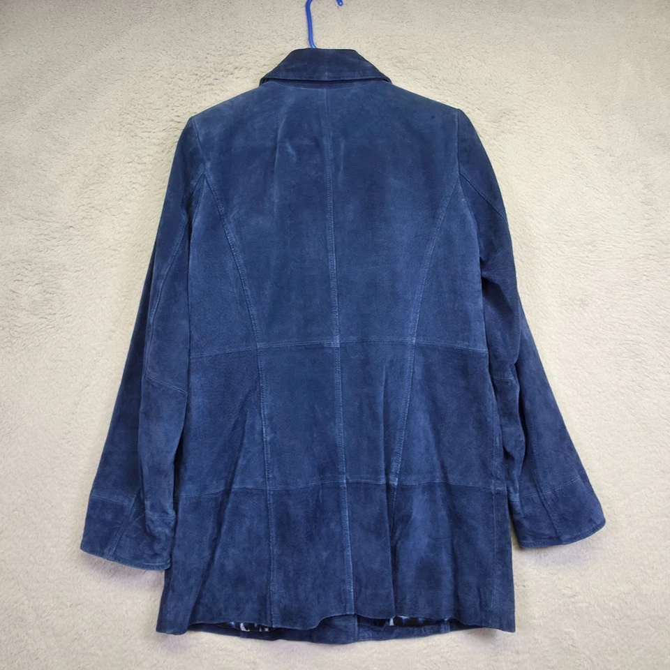 Abrigo Dennis Basso Mujer S Azul Gamuza Cuero Dinero Minimalista Elegante Clásico Foto 4 de 4