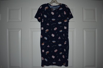 Joy Spun Size S-M Navy Blue Dog Gone Tired Dog Pictures Sleep Shirt Nightgown