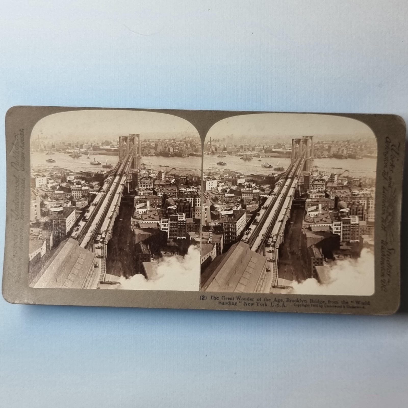 New York Ny America Stereoview C1900 Real Photo Elevated View Of Brooklyn Bridge