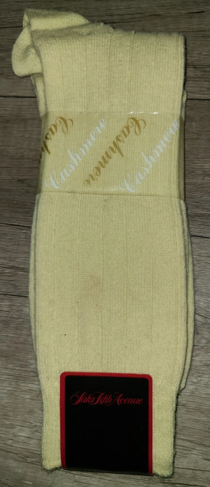 Vtg Saks Fifth Avenue cashmere blend men's dress socks, pale ivory yellow