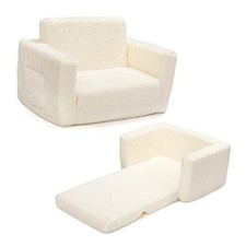 2-in-1 Flip Out Cuddly Sherpa Kids Couch, Convertible Sofa to Lounger Cream