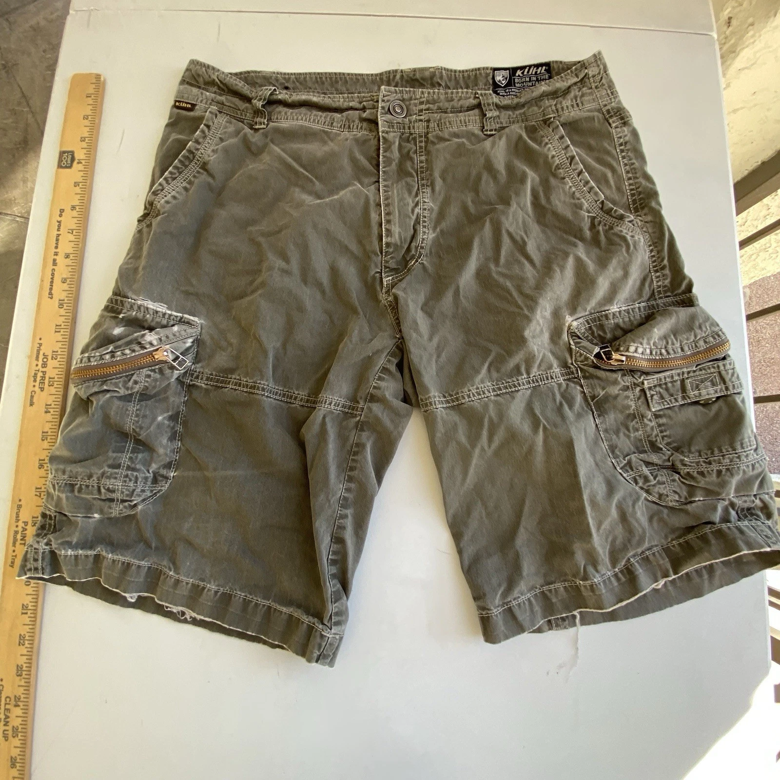 Kuhl Mens 34 Ambush Distress Cargo Shorts Vintage Patina Dye Outdoor Hiking Camp