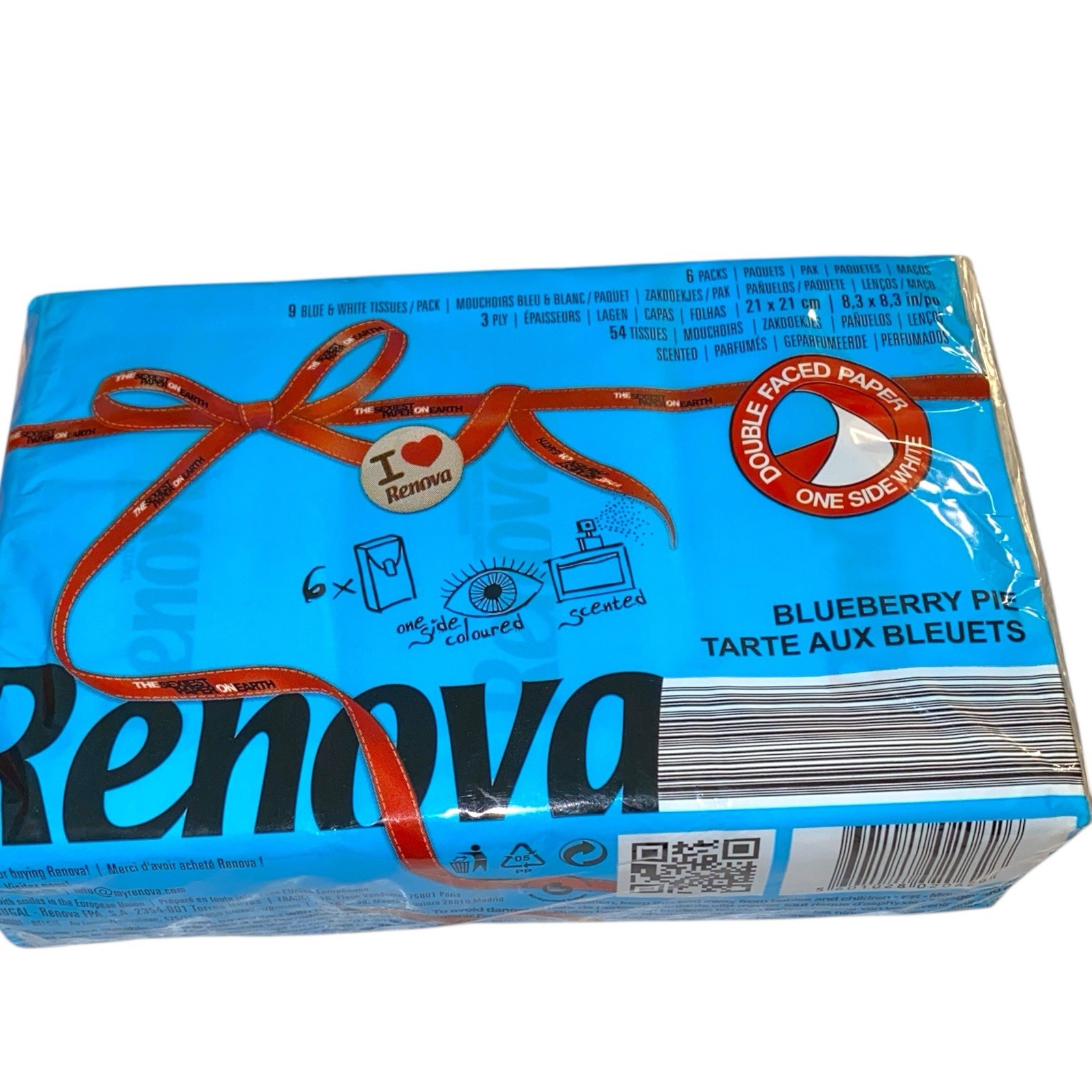 Renova Blue Blueberry Pie Scented Facial Pocket Tissue 6 Pack 3-Ply Travel
