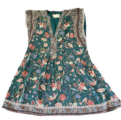 Anthropologie Zenia Floral Mini Dress Pockets V Neck Cap Sleeve Cottage Boho M