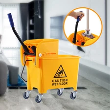 5 Gallon Mop Bucket with Side Press Wringer Kitchen Floor Rolling Cleaning Cart