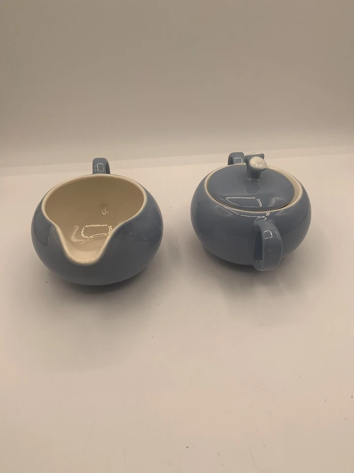 Winfield China Blue Pacific Creamer & Sugar with Lid Bamboo California - Image 2 of 4