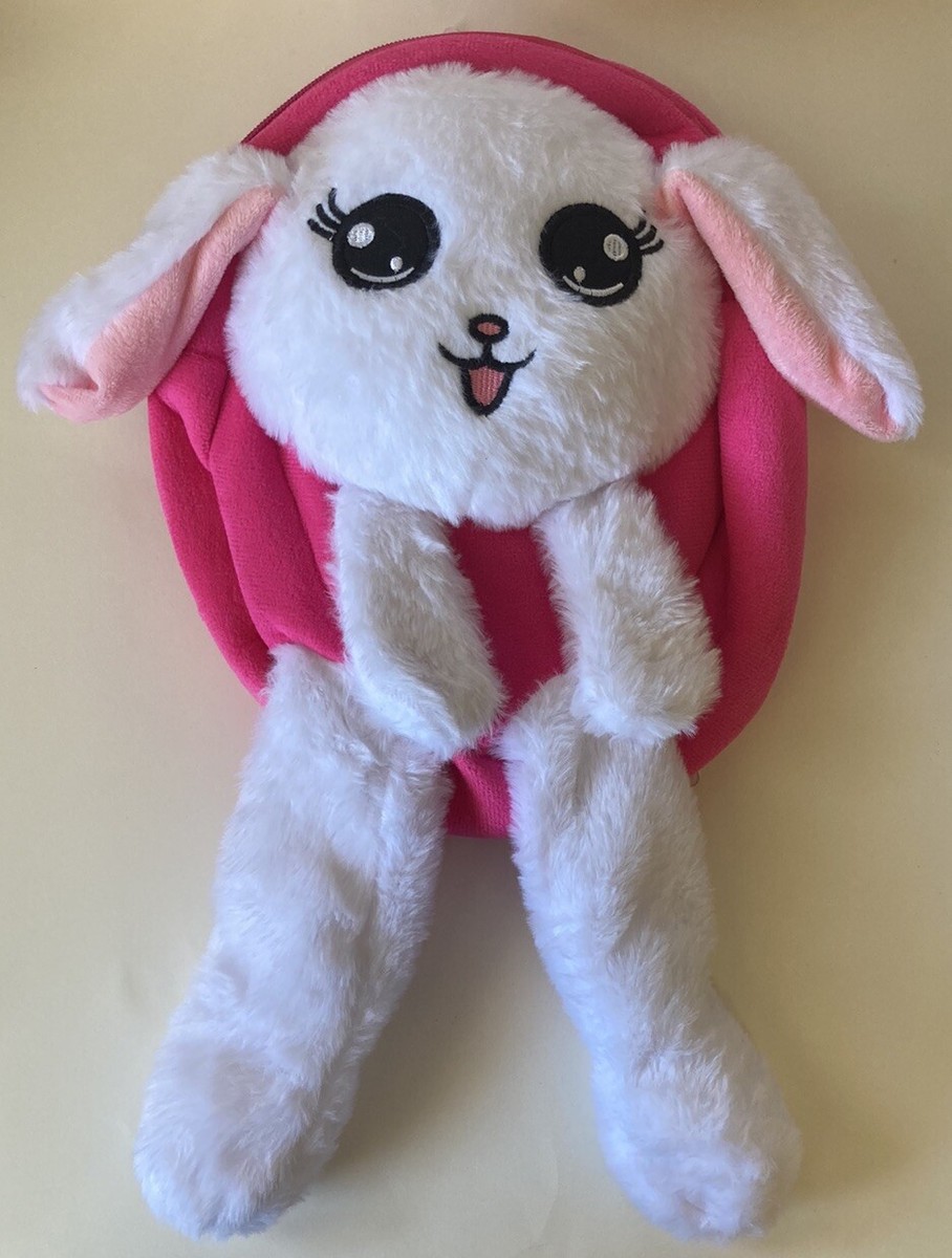 Bunny Hot Pink Plush Kids Backpack Bag Stuffed Animal Pop Up Ears