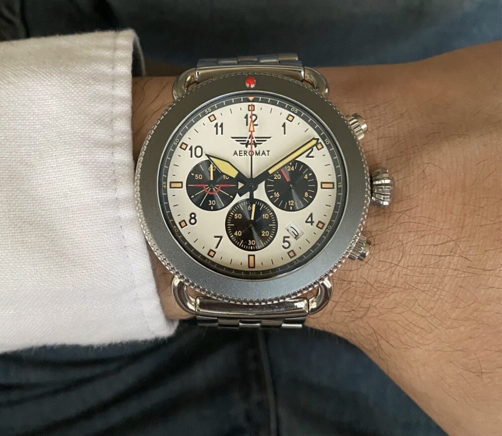 Aeromat Vol De Nuit Pilot Watch VK63 Quartz Movement VDN White Steel eBay