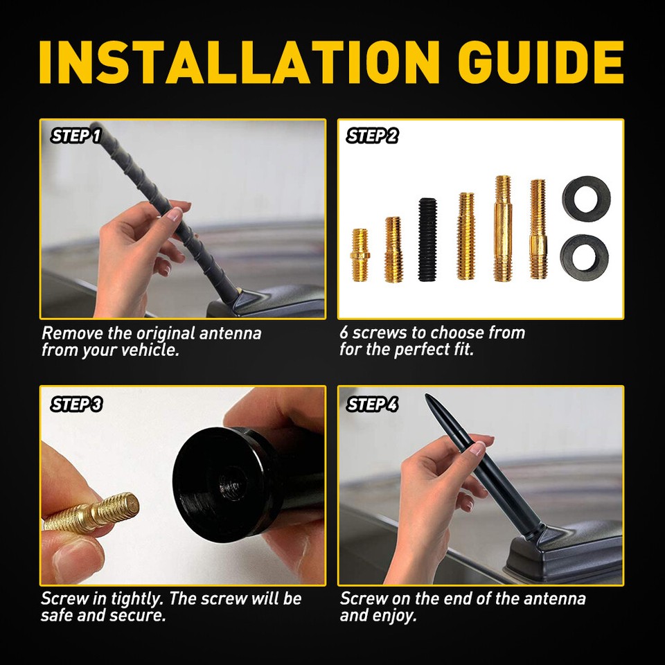 Universal 5.45" Screw Black Car Bullet Style Antenna Aluminum Radio FM