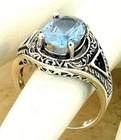 ANTIQUE STYLE 925 SOLID STERLING SILVER 3 CT SIMULATED AQUAMARINE RING     #1105
