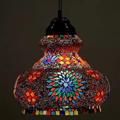 Large Turkish Mosaic Pendant Lamp Handmade Colorful Glass Hanging Ceiling Light