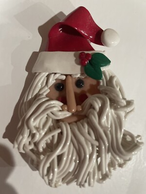 Santa Claus Head-Noodle Beard-Handmade Pin-BROOCH Christmas Ornament  Vintage