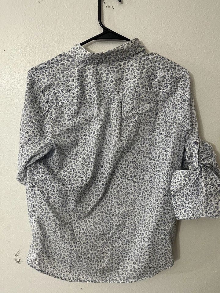 Blusa Top Camisa Top De Colección Izod Para Mujer M Con Botones Cottage Core Manga 3/4 Floral Blanca Foto 3 de 4