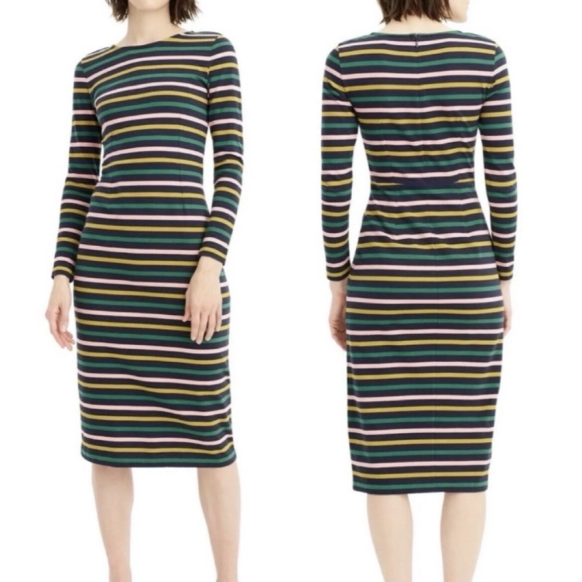 J. Crew Multicolored Long Sleeve Knit Midi Pencil Dress—SZ. 6