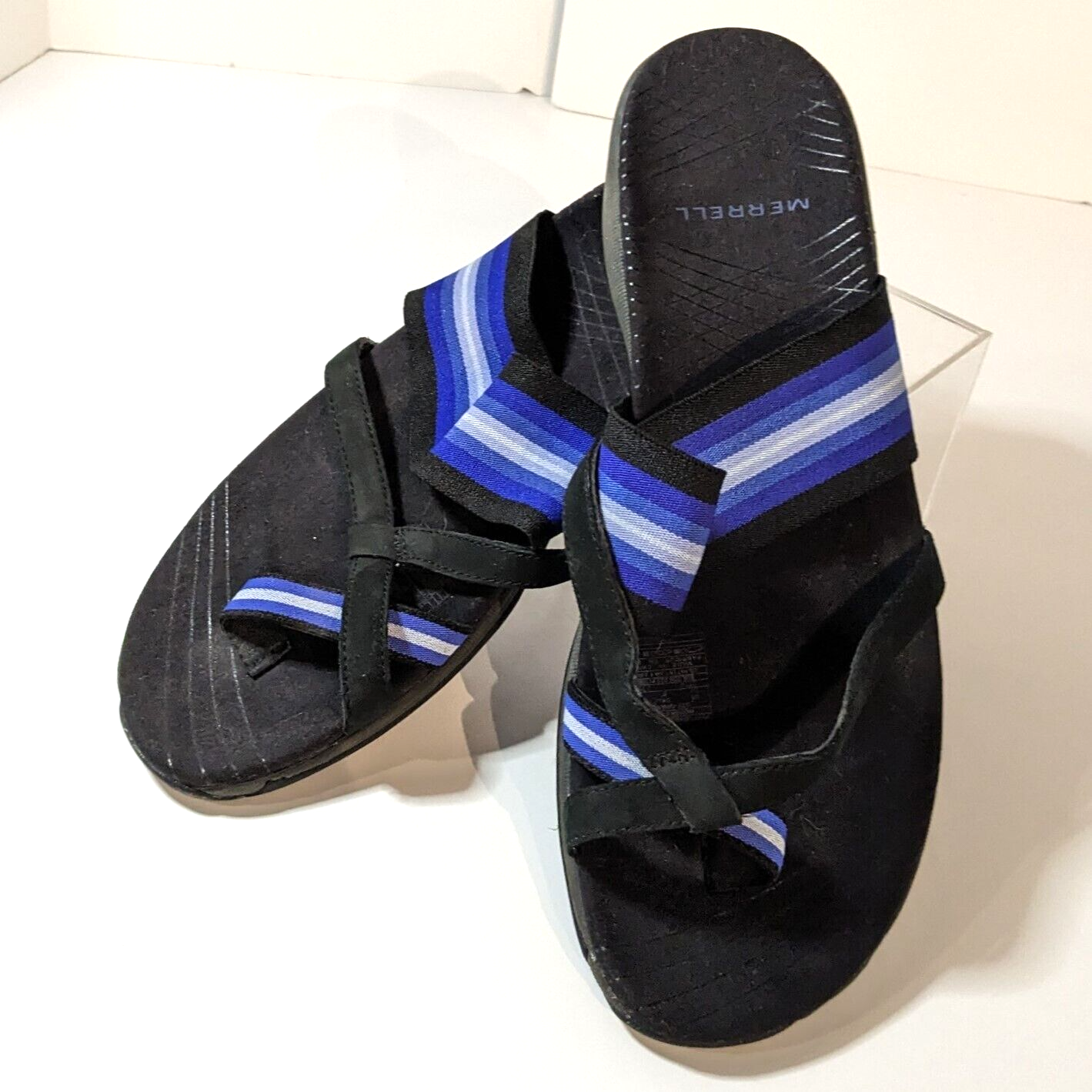 Sandali comodi Merrell Zinnia cinturino elasticizzato punta taglia 10 neri e blu crepuscolo