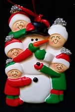 Personalized Building Snowman Family Five 5 Christmas Ornament Holiday