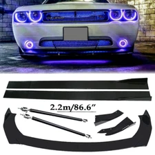 Front Bumper Lip Spoiler Splitter Glossy Black Extension For Dodge Challenger S